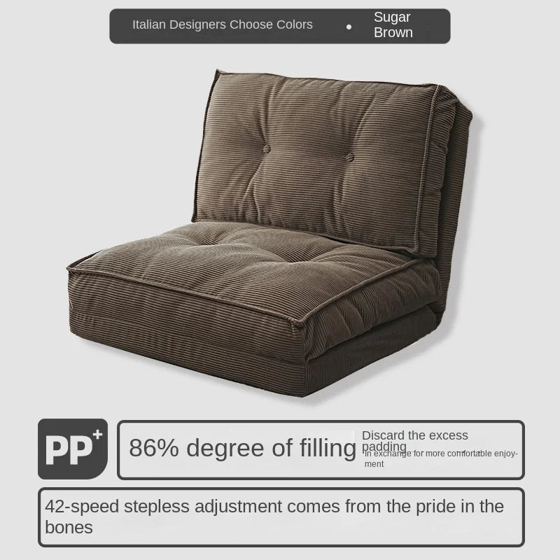 ZISIZ Indoor Modern Morocco Soft Plush Brown Velvet Corduroy Fabric L-Shaped Sponge Cushion Filling  Folding Lazy Futon Sofa Beds/Colors-White/Green/Beige /Orange/Brown/Striped/ Size: 90 x 63 x 63cm