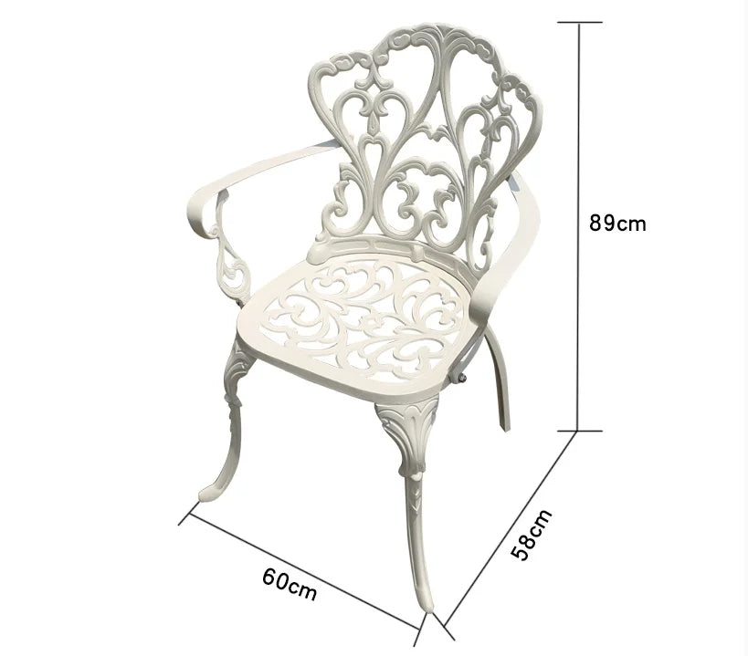 No-EN-Name-Null Outdoor Courtyard Floral Small White Four Stainless Steel-Cast Aluminum Metal Round Table-Chairs Outdoor Furniture Sets/ Size: 60x58x89cm/Colors-White/ Black/Bronze/Silver/Floral