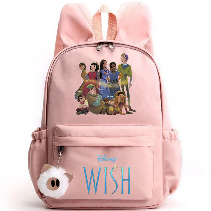 Disney Kids Cute Cartoon Wish Movie Large Waterproof Pink Nylon Fabric School Backpacks