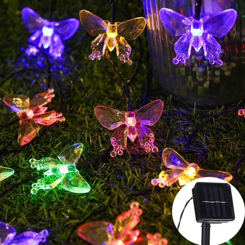 NULL Outdoor Solar-Powered Lithium Battery Dimmable Cool-Warm White LED Multicolor Plastic Crystal-Like Butterfly Shaped Design Light Ropes-Strings/ Bulbs Included