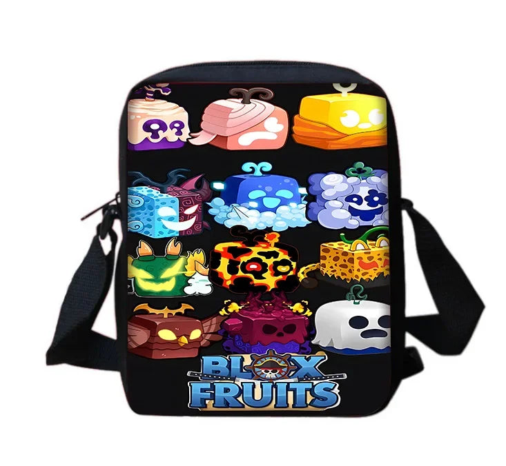 TOPTOY Kids Large Waterproof Multicolor Nylon Fabric Cartoon Smiling Fruit Critters Double Zippers Polyester Lining Shoulder Straps-Handle School Backpacks Sets/Pencil Bags/External Pockets/Colors-Multicolor/Black/Purple