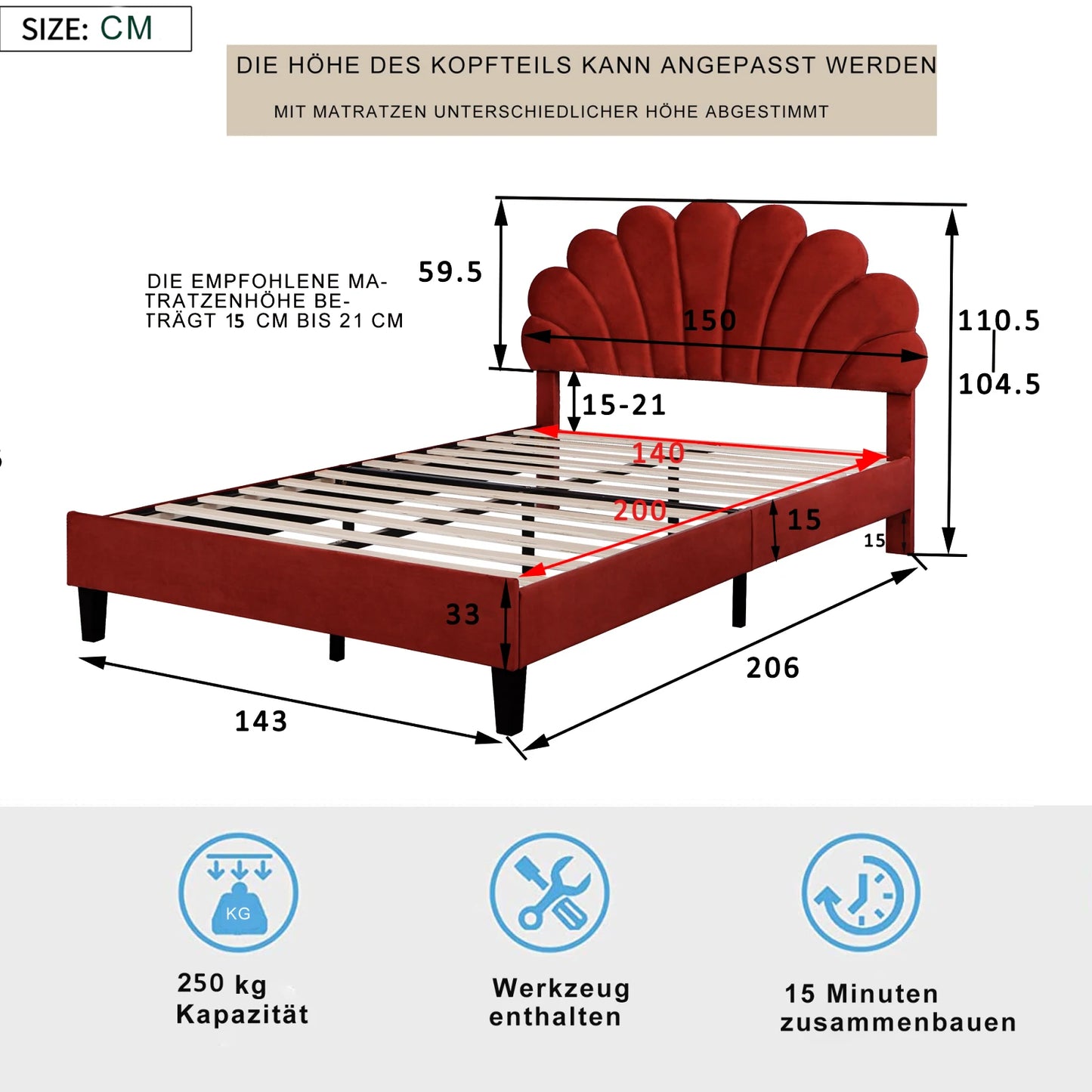 No-EN-Name-Null  Modern Upholstery Padded Flower Shaped Soft Velvet Headboard Platform Bed FRAMES / WITHOUT MATTRESS-DRAWER/ Headboard-Slats/Dimensions: 206cm L x 100cm W x 110.5cm H /Colors-Beige/Burgundy/Pink/ Load Capacity: 440.925 LBS