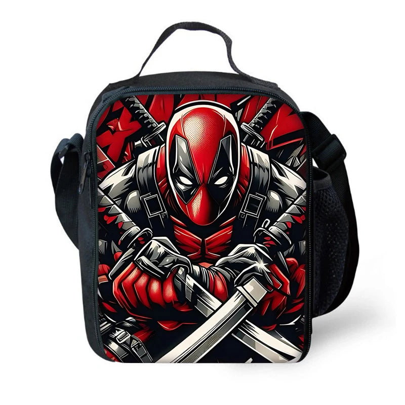 MINISO 3 PCS Waterproof Curved Back Nylon Fabric Cartoon Smiling Critters Super Hero Adjustable Straps-One Handle School Backpacks /Lunch Bags/Pencil Bag/Tablet Inserting Pocket/Water Bottle Pocket/Colors-Red/Black/Purple/Multicolor