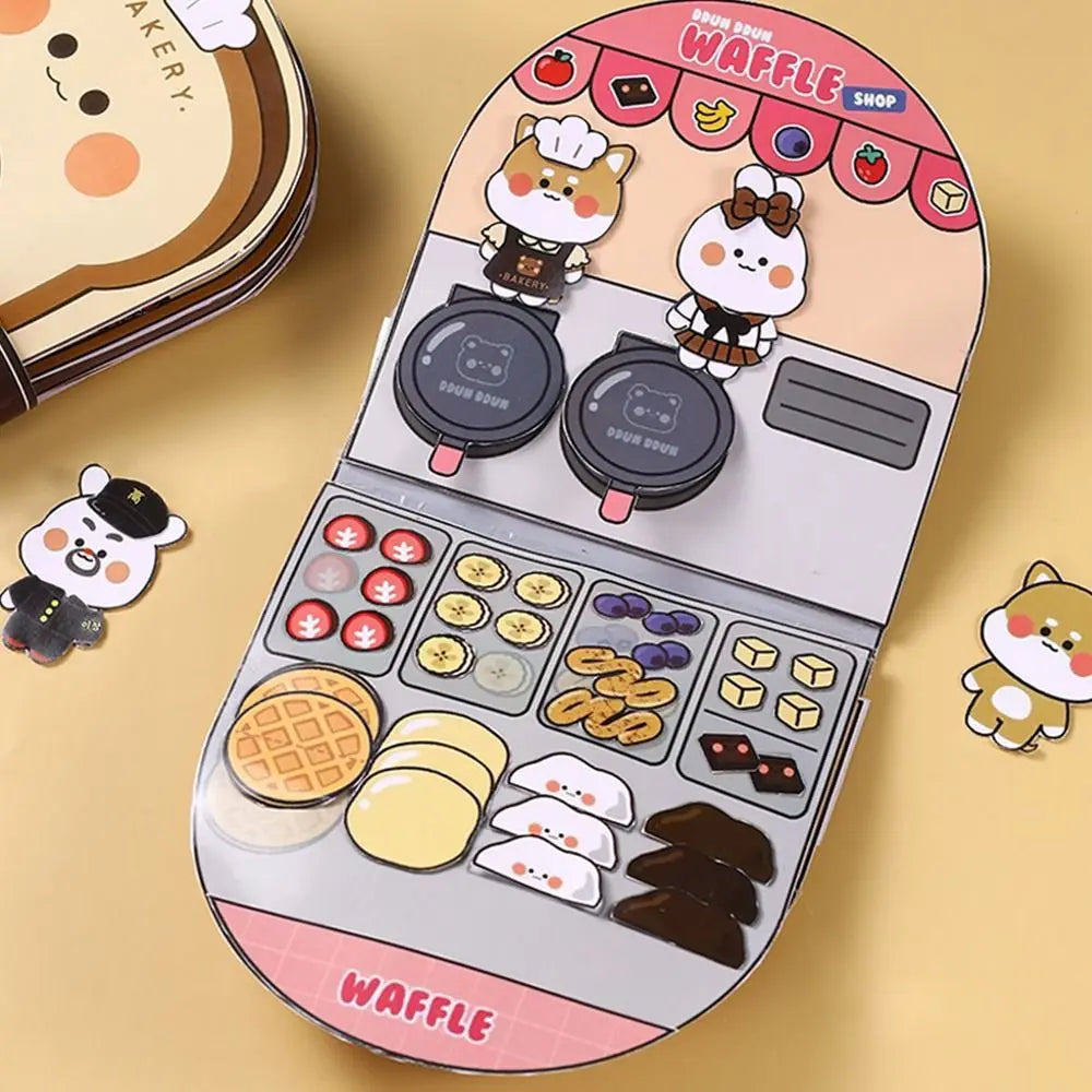 No-EN-Name-Null 6 Styles Handmade Multicolor Cartoon Quiet Waffle Shop-Bakery Shop-Snack Bar-Fried Chicken Shop-Noodle Shop-Bubble Gum Shop Cardboard Paper Books Educational Toys /Colors-Pink/Beige/Multicolor/Ages: 3-12 Years Old