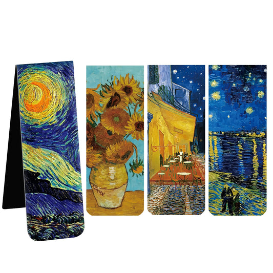 4 PCS Rectangle Artistic Van Gogh Famous 4 Different Impressionist Painting Magnetic Paper Bookmarks Page Clips