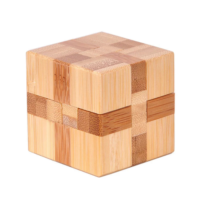 OLOEY Teens-Adults Kong Ming Lock Medium Hard Geometric Shaped 3D Disentanglement Brown-Beige Solid Bamboo Wood Brain Teaser Mechanical Puzzle Toys/Ages: 13-18 Years Old + Older/Colors-Brown/ Beige/Geometric