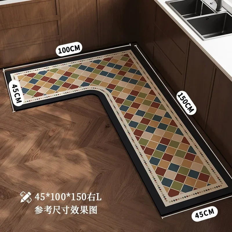 L-Shape Anti-Slip Scratch Resistant Wilton Cartoon Waterproof/Oil Proof /PVC Leather Customized Kitchen Mats/Colors-Geometric/Beige/Multicolor/Animal/Brown/Black/Many Sizes