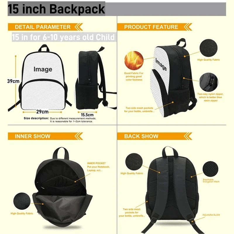 MINISO Kids 3 PCS Large Waterproof Nylon Fabric Zippers Exterior Pockets Printed-Burning Flames Soccer Ball Design Curved Back Shoulder Straps-Handle Sports IPAD Compartment School Backpacks/Color-Black/White/Blue/Multicolor
