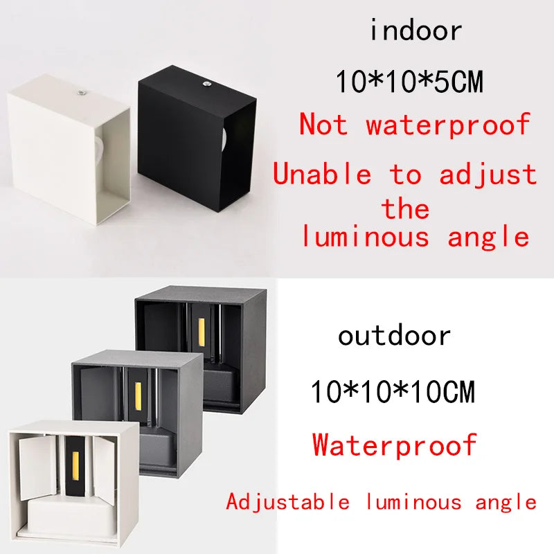 PZHDNX Modern Indoor-Outdoor Waterproof LED Lights Porch-Garden Square Aluminum Body AC-Powered White-Silver-Black Wall Light Fixtures/ Voltage: 110V-240V/