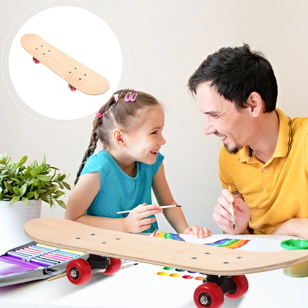 No-EN-Name-Null Outdoor Men-Boys Beginner DIY Blank Wood Deck Flat-Plate Stainless Steel-PVC Skateboard Longboards /Colors-Light Brown/Beige/Black/Red