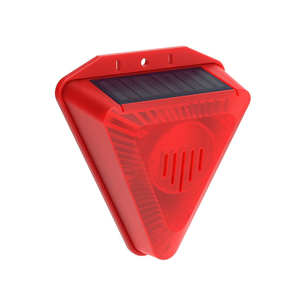 No-EN-Name-Null Outdoor Waterproof Red-Black Triangle Plastic Six LED Solar Alarm Light Four Modes Sensor Flashing-Light Sounds Repels Wild Animals Detector 24-Hours Interval 10-20 Minutes Cycles Home Alarm System/LED BULBS INCLUDED