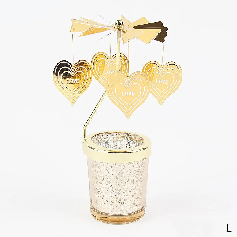 3 PCS Set Modern Gold Colored Stainless Steel Rotating Carousel Small Tealight Candle Holder