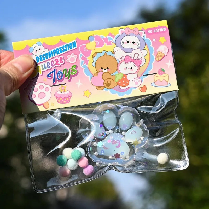 No-EN-Name-Null TPR Clear Plastic-Soft Sticky Cartoon Animal Cat Paws Print Inside Stress-Anxiety Relief Squeeze Pinch Family Executive Toys/Colors-Purple/Pink/Clear/Animal/Ages: 6-18 + Years Old-Adults