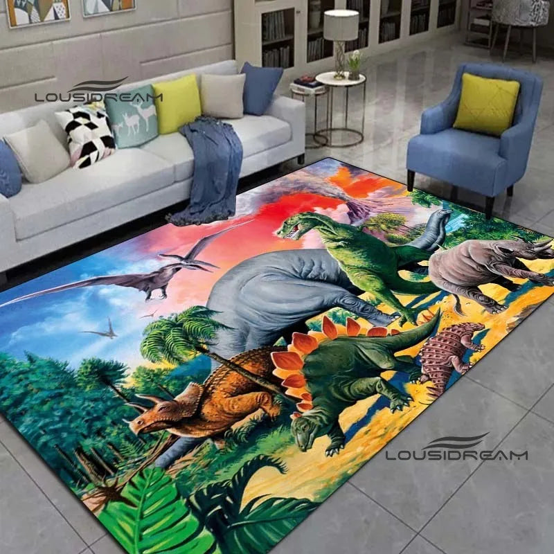 LOUSIDREAM Modern Indoor-Outdoor Machine-Made Customized Rectangle Shaped Soft Polyester Flannel Fabric Body 3D Printed Cartoon Dinosaur Theme Rugs /Colors-Animal/Multicolor/Hand-Machine Wash
