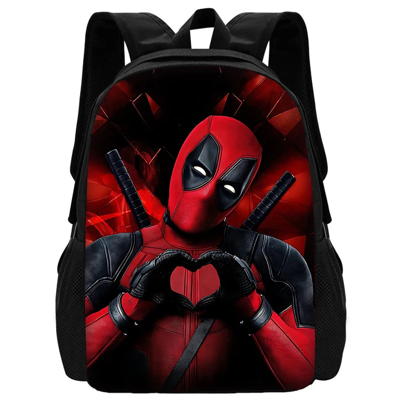 MINISO 3 PCS Waterproof Curved Back Nylon Fabric Cartoon Smiling Critters Super Hero Adjustable Straps-One Handle School Backpacks /Lunch Bags/Pencil Bag/Tablet Inserting Pocket/Water Bottle Pocket/Colors-Red/Black/Purple/Multicolor