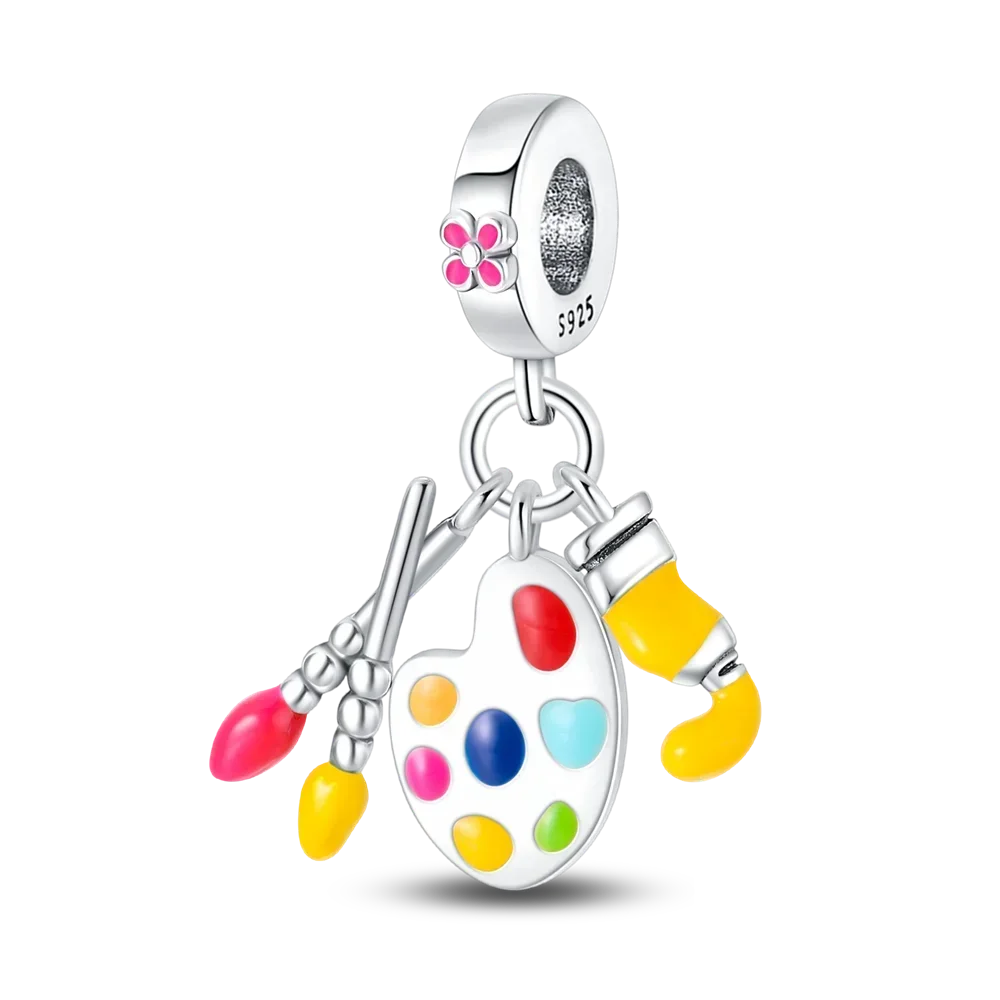 No-EN-Name-Null Women Sterling Silver Enamel Rainbow-Hot Air Balloon Design Fine Imitation Zircon Stone Glass Nuggets Beads Shaped Charms-Pendants/ Colors-Rainbow/Multicolor/Silver/Pink/Animal/Floral