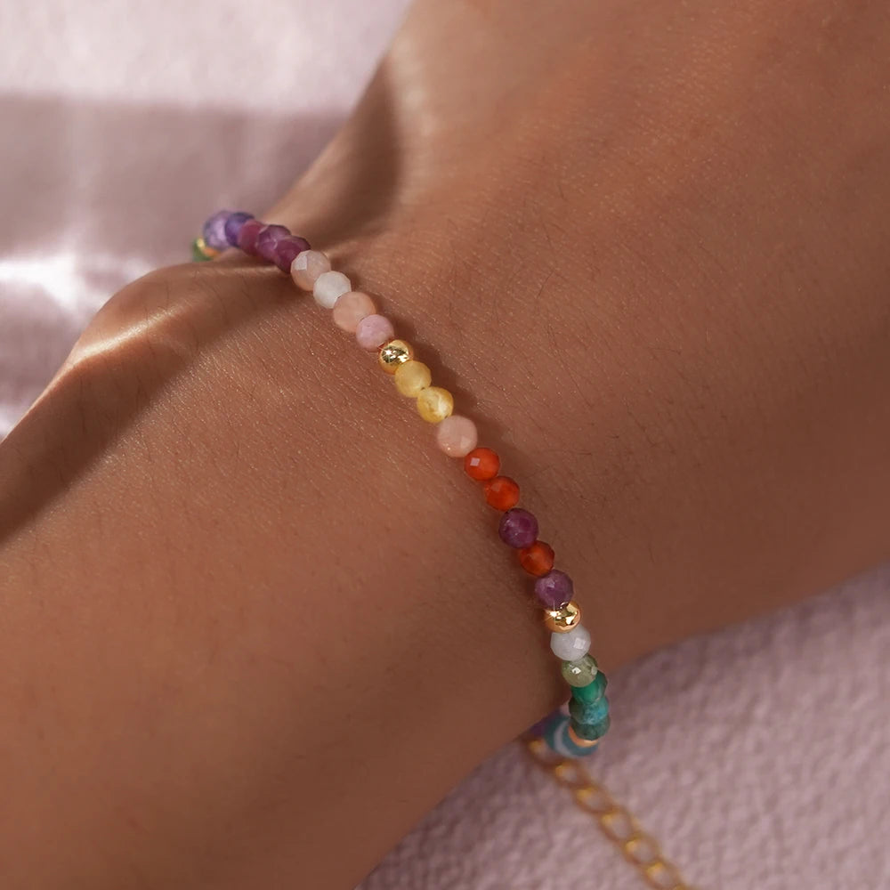 GO2BOHO Adults Women Professional Handmade Round Copper 18K Gold-Plated Geometric Multicolored Beads Rope Chain Fine Imitation Bracelets