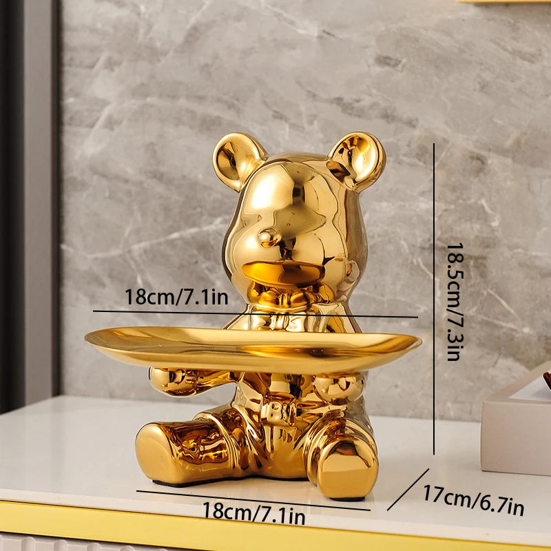 No-EN-Name-Null Modern Multicolor Ceramic-Enamel Cartoon Piggy Bank Bear Shaped Storage Tray Holders/Colors-Gold/Silver/Multicolor
