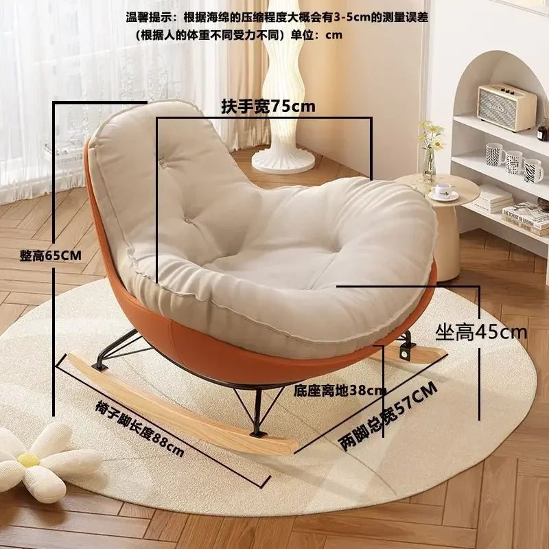 No-EN-Name-Null Indoor Antique Small-Large Lazy Upholstered Bionic Egg Shaped Soft Beige Faux Leather Cushion Orange Plastic Shell Penguin Black Iron Metal Frame Solid Wood Feet Kids Rocking Chairs /Colors-Beige/Orange/Black