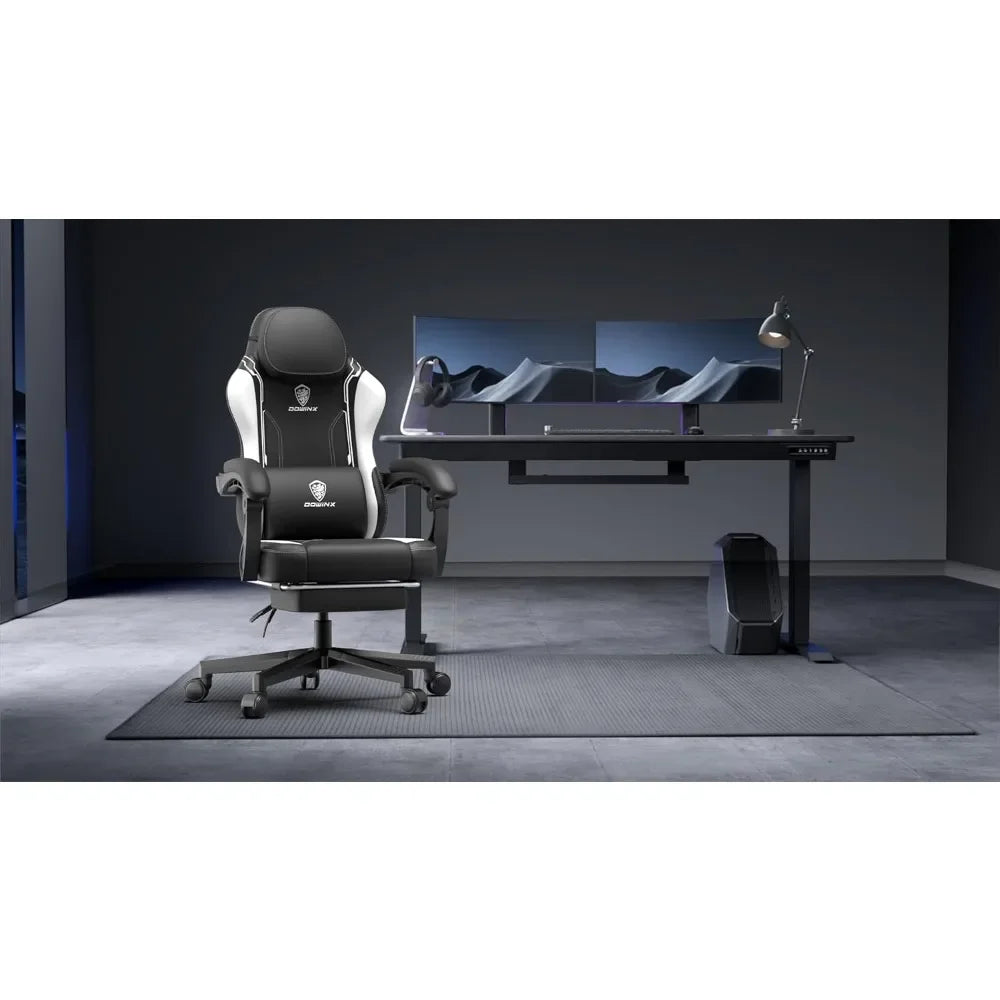 No-EN-Name-Null Adult Black-White-Blue Upholstered Soft Padded Faux Leather Vinyl Fabric Ergonomic Massaging Lumbar Support Footstool Individual Pocket Spring Seat Computer Gaming Chairs