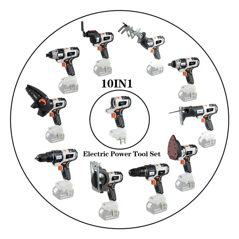 ISFRIDAY 10-In-1 Household Multifunctional White-Black-Orange Plastic Body Cordless Drill Rechargeable Lithium Battery Power Tool Combo Sets/Colors-Red/Black/White/Gray/Orange/Silver/Multicolor