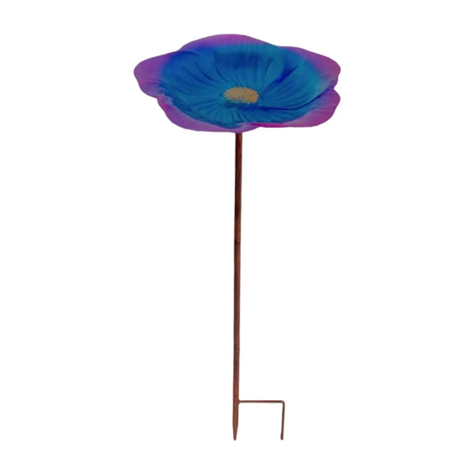 KESOTO Outdoor Garden Free-Standing Floral Pattern Purple-Blue-Gold-Brown Flower Shaped Bird Bath Bowl Black Iron Metal Stake Base Bird Baths