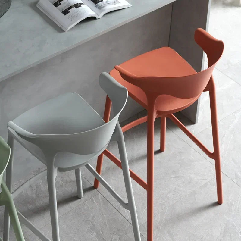 Nordic Modern Minimalist Stackable Solid Reinforced PP Plastic Low Back Hard Bar Chairs/Colors-Green/Orange/Gray/Yellow/Black/Blue/Brown