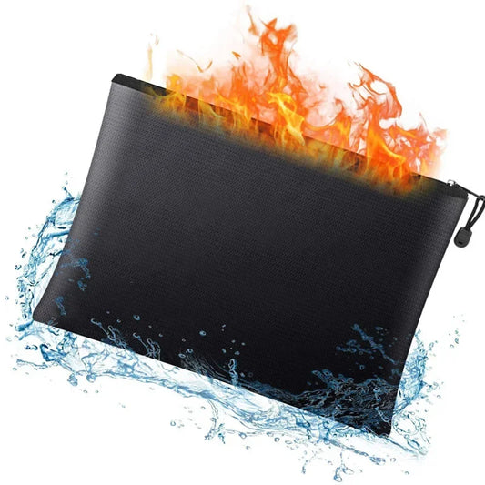 DAWNDESSLO Modern S-M-L Sizes Black Rectangle Shaped Waterproof Silicone Fiberglass Fireproof Metal Zipper Document Envelope-File Folders Clutch Briefcases/ S-13.5 x 20cm/ M-20 x 29cm/L-24 x 34cm