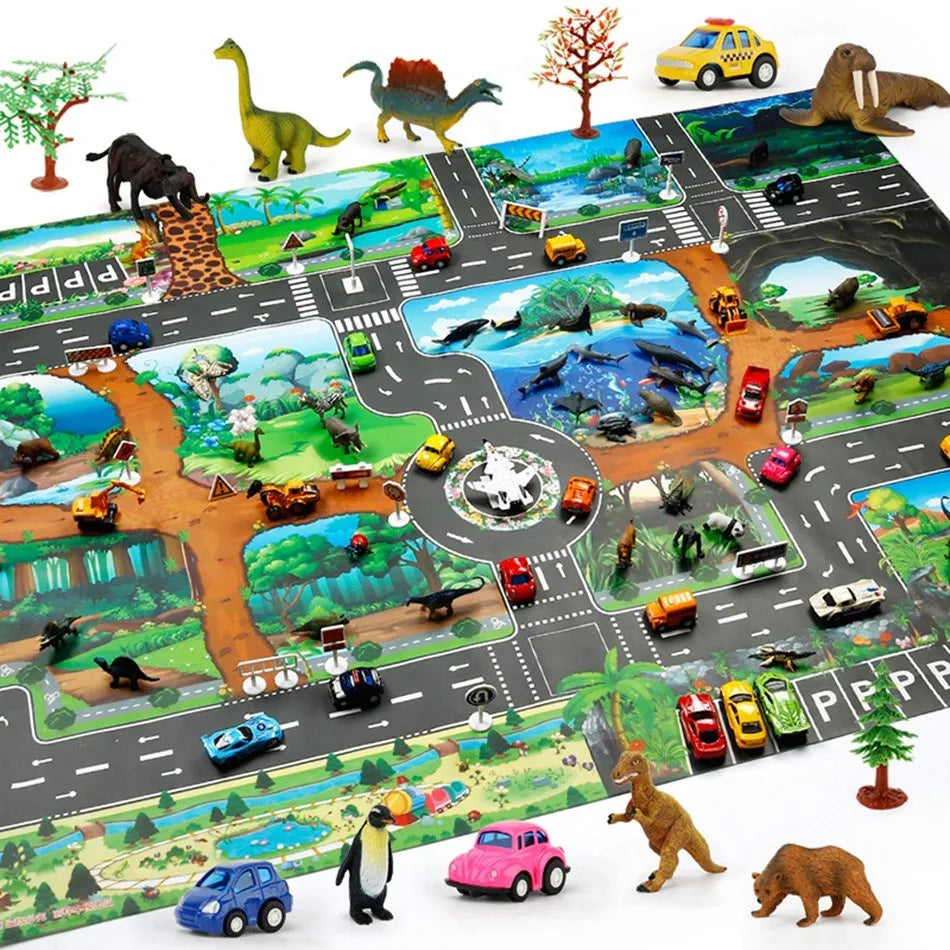 No-EN-Name-Null Kids Waterproof Foldable Rectangle Educational Developmental Multicolor Farm Animals-Dinosaurs-Life Dino Park Road Maps Crawling Plastic Play Mats/Ages: 3 Years Old + Older/Colors-Multicolor/Animals/Size: 100 x 130cm