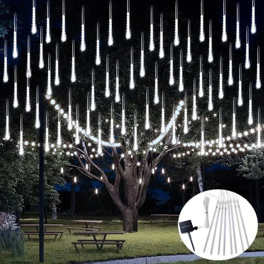 Outdoor Garden DIY Solar-Powered Cool White LED Lights Meteor Shower-Rain Garland Light Ropes-Strings Lights/Colors-Blue/Black/Purple/Yellow/White/Pink/Sizes: 30cm/50cm