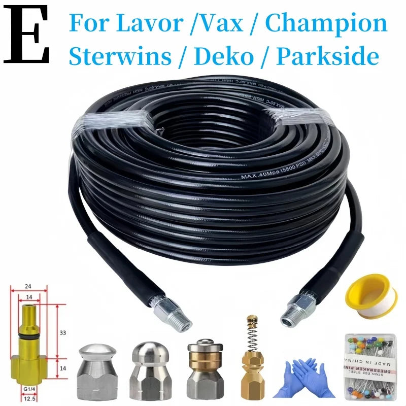 DUTRIEUX Outdoor Black High-Pressure Cleaning Non-Twisting Detachable Brass-Aluminum Alloy Connectors White Plastic Silver Stainless Steel Nozzles Sewer Drainage Cleaning Air Pneumatic Hoses