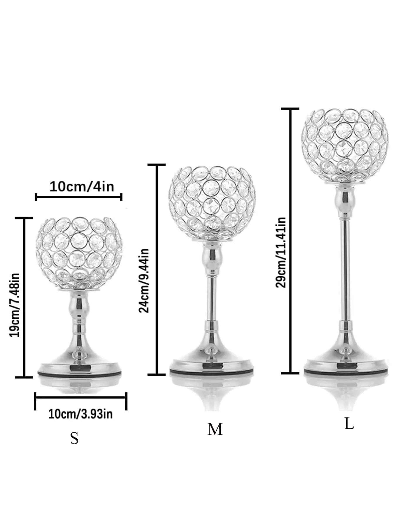 3 PCS Set S-M-L Iron Crystal Tea Light Candlestick Holders/Colors-Gold/Silver/Black