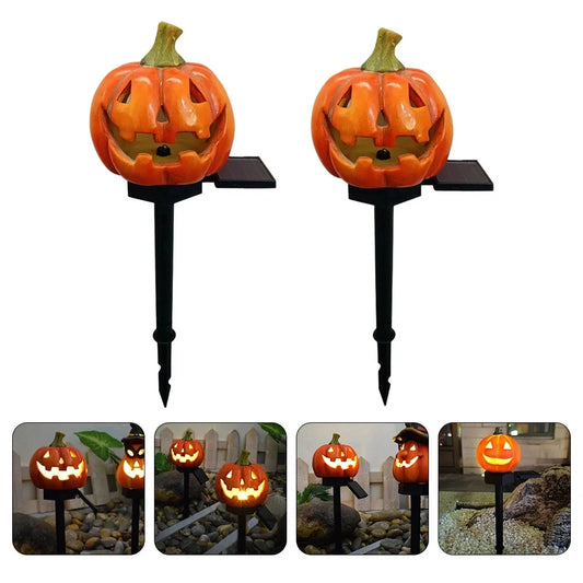 XIWANGFIRE Outdoor Waterproof Warm White LED Bulbs Small-Big Halloween White Ghost-Orange Pumpkin Black Triangle Shaped Eyes-Nose-Mouth Pumpkin Shaped Lantern Solar-Powered Landscape Pathway Lights/Colors-Orange/Black/White/Multicolor