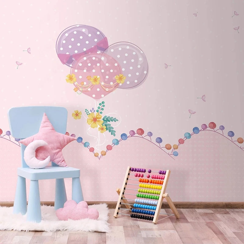 JIADOU Kids Modern Waterproof Canvas Customized Mural Pink 3D Cartoon Beautiful Pink Balloon Colorful Abacus Wallpaper/Colors-Pink/Multicolor/Paste Required