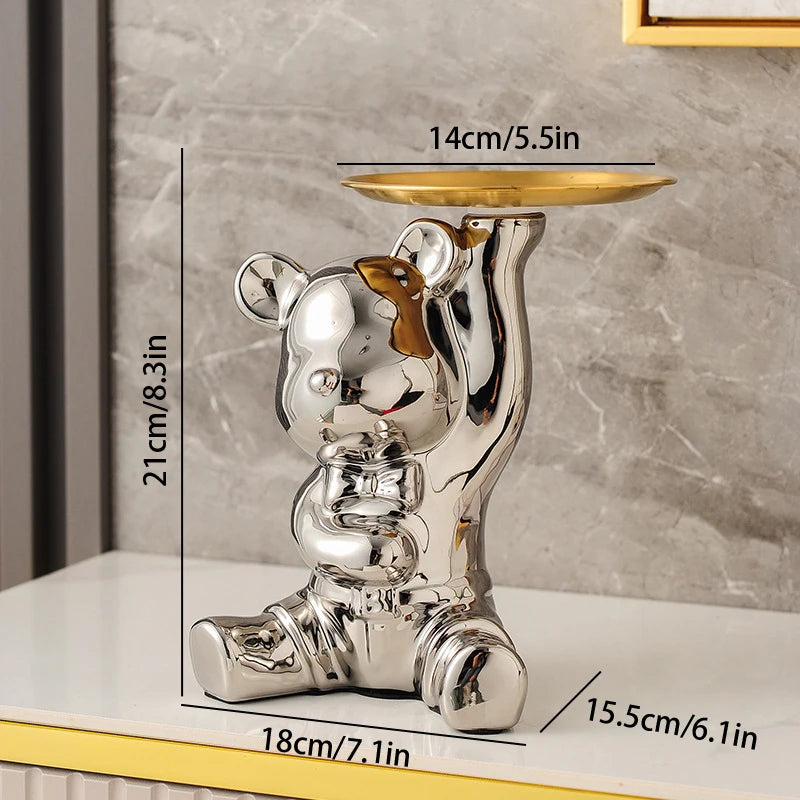 No-EN-Name-Null Modern Multicolor Ceramic-Enamel Cartoon Piggy Bank Bear Shaped Storage Tray Holders/Colors-Gold/Silver/Multicolor