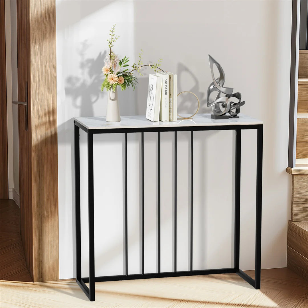 LUVODI Modern Rectangle Shaped White Sintered Stone Top Black Iron Metal Base Door Entry Console Tables/Colors-White Emerald /White/Product Dimension: L x W x H 80x30x78.5cm/ 31.49x11.81x30.90inches