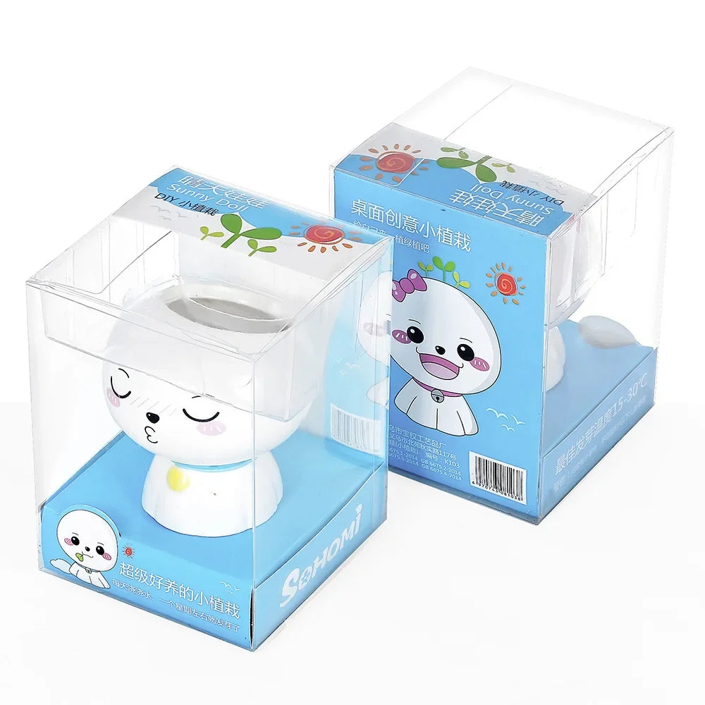 No-EN-Name-Null Indoor Mini Unglazed Ceramic White Cute Cartoon Doll Face Design Desktop Succulent Flower Pots Planters /Colors-White/Black/Yellow/Pink/Green