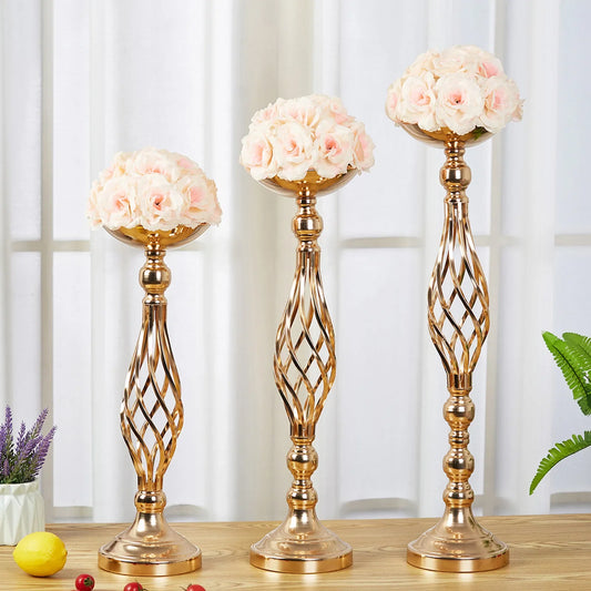Classic Gold Plated Twisted Road Iron Cup Column-Ball Candleholders