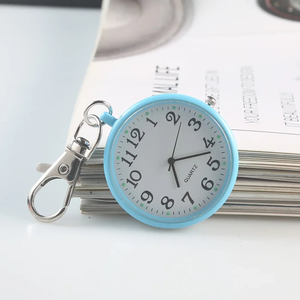 MOONBIFFY Adults Quartz Acrylic Face Silver Round Digital-Analog Display Stainless Steel Metal Lobster Clasp Buckle Nurses-Doctors Hanging Keychain Fob Pocket Watches/Colors-Red Rose/Red/Pink/Black/Silver/Grey/Gold/Dark Blue/Blue/Purple