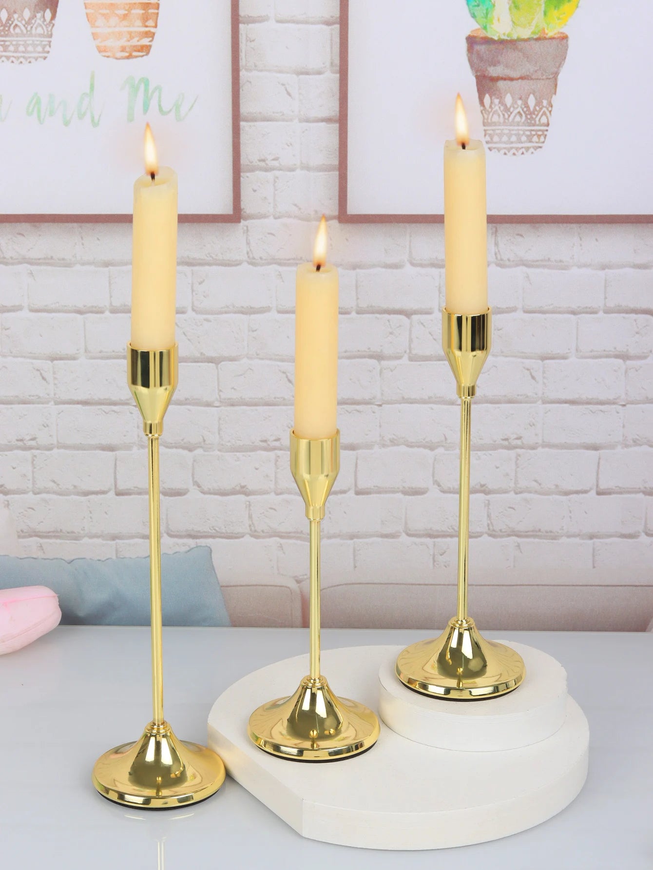 No-EN-Name-Null 3 PCS European Modern Gold Metal Round Stick Candle Holders Sets /Colors-Gold/Rose Gold/Silver/Black