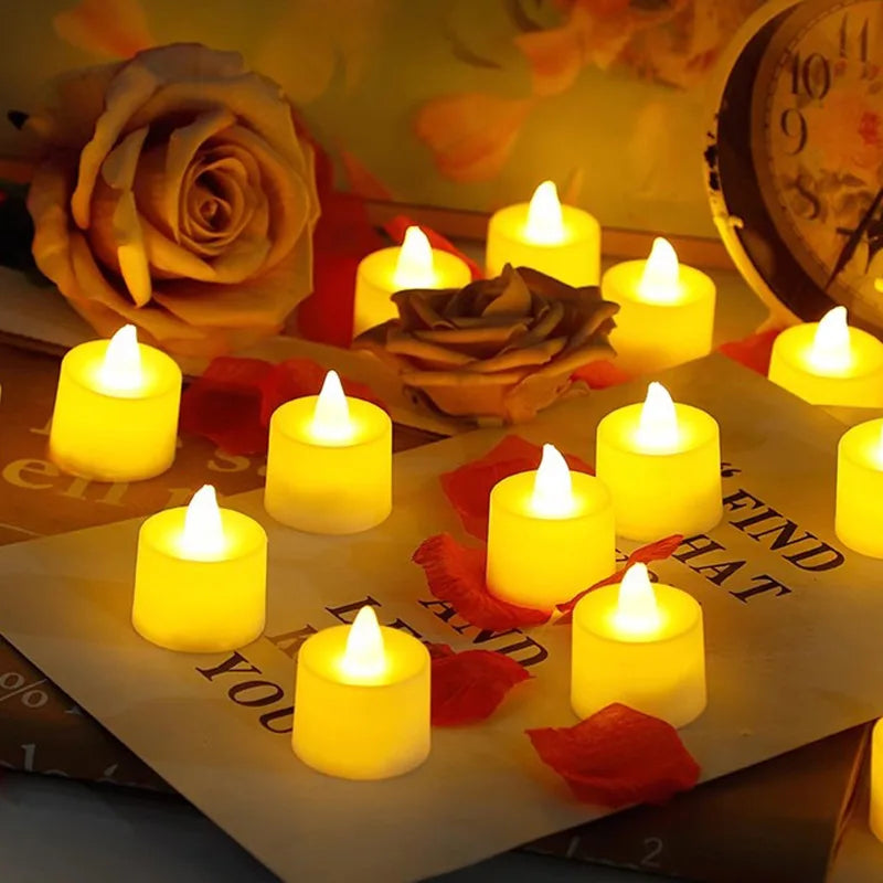 3-96 PCS Set Plastic LED Electronic Dropping Wax Small Round Tea Light Realistic Flickering Flameless Candles/Colors-White/Yellow