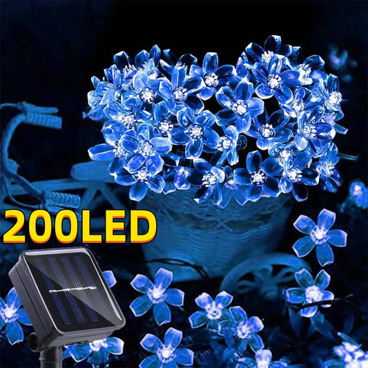 OKAL RED EAST Indoor-Outdoor Rechargeable Dimmable Solar-Powered Warm-Cool White LED Realistic Blue Flower Shaped Plastic Body Light Ropes-Strings/Colors-White/Purple/Blue/Floral