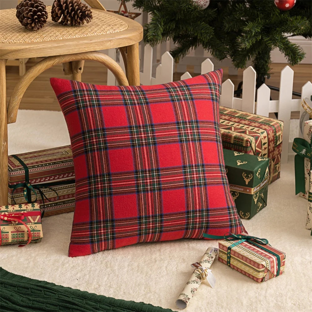 No-EN-Name-Null Printed Christmas Snowflake Elements Square Shaped Machine Washable Polyester-Cotton Blend Knit Woven Plaided Scottish Tartan Traditional Zippered Closure Pillowcases-Shams COVERS