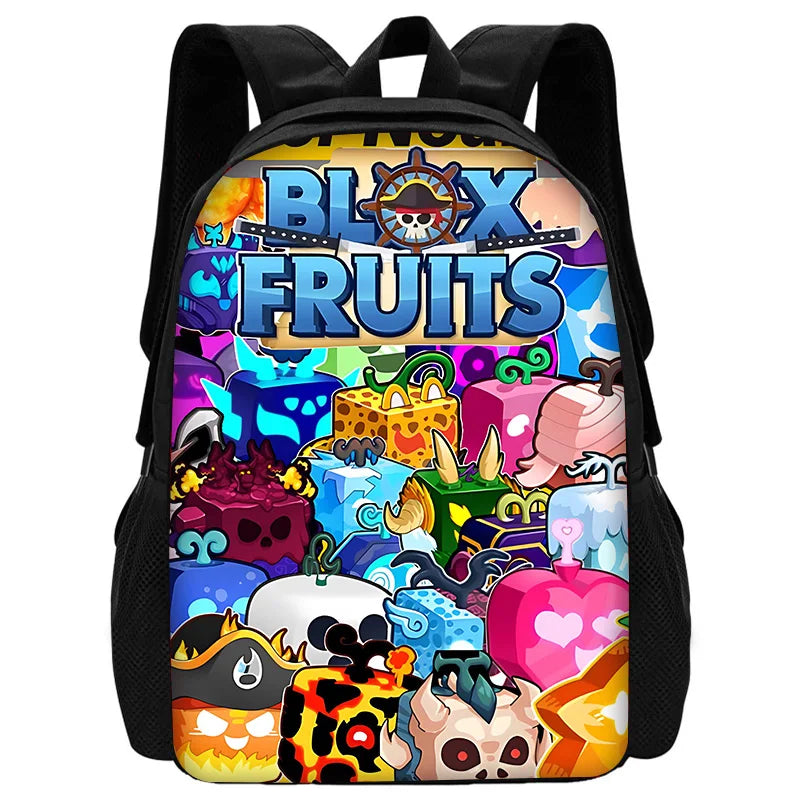 TOPTOY Kids Large Waterproof Multicolor Nylon Fabric Cartoon Smiling Fruit Critters Double Zippers Polyester Lining Shoulder Straps-Handle School Backpacks Sets/Pencil Bags/External Pockets/Colors-Multicolor/Black/Purple