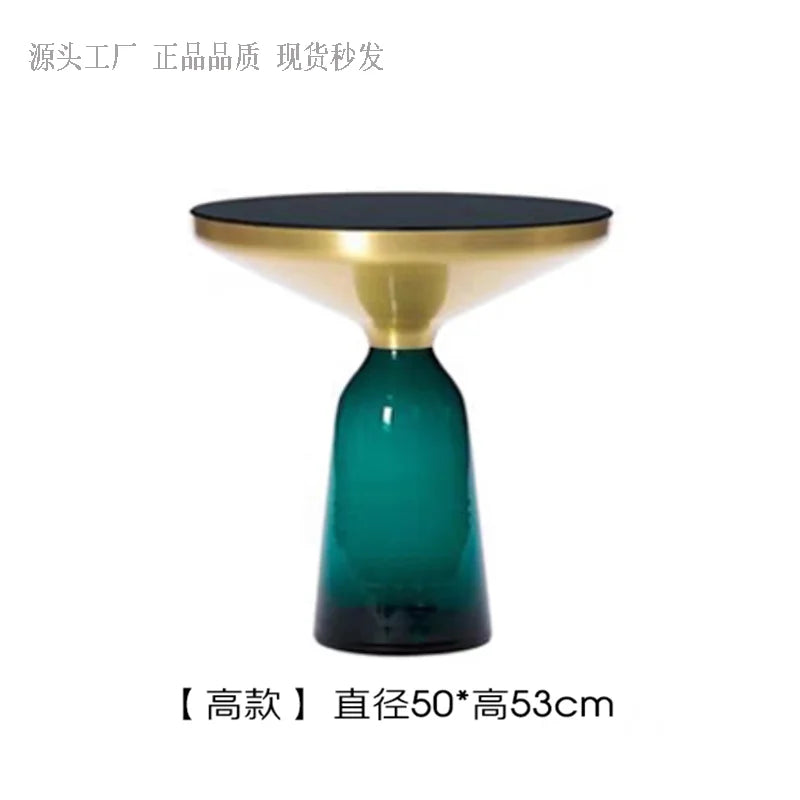 No-EN-Name-Null European Retro Multicolor Oval-Round Solid Glass Tea-Coffee Tables/ Size-50x53cm