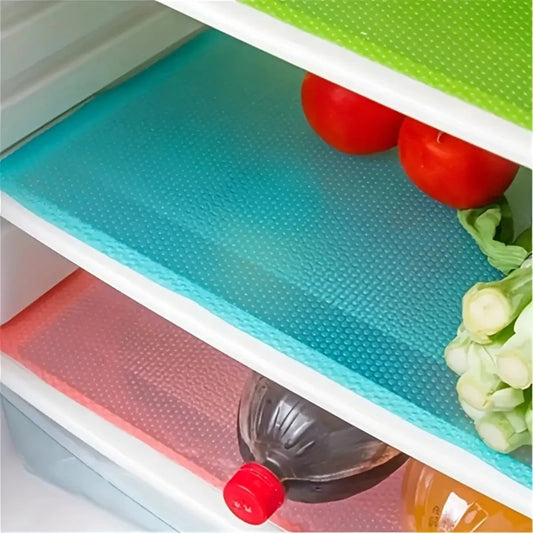 4 PCS Set Kitchen Rectangle Modern EVA Vinyl Rectangle Waterproof Refrigerator Liner Mats/ Size 29 x 45cm/ Colors-White/Blue/Green/Dots/Multicolor