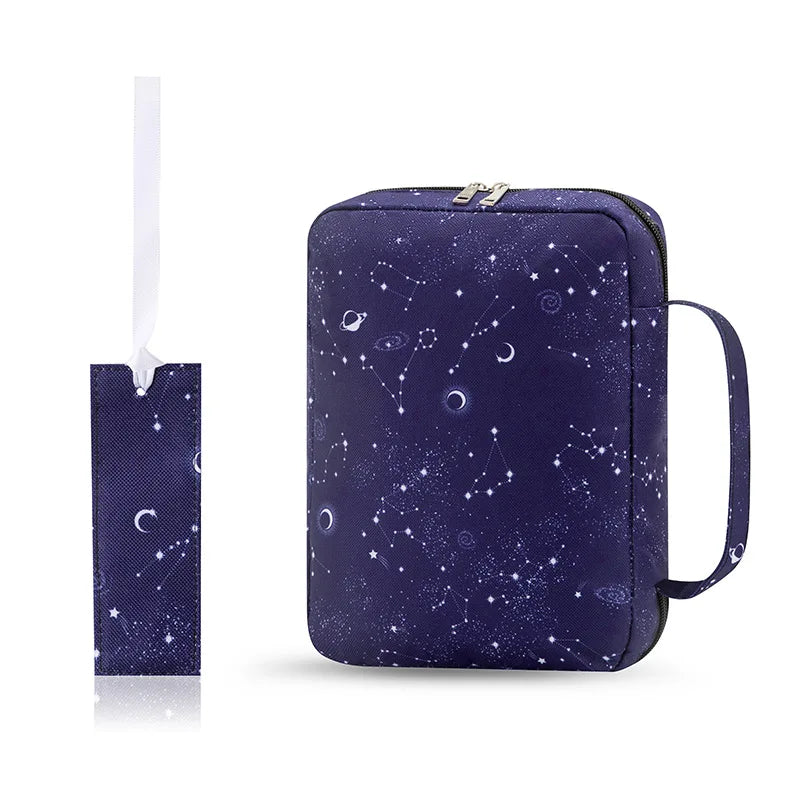 ALL GLORY Soft Handle Blue Floral Design Saying God Is Within Her She Will Not Fall Psalms 46: 5Metal Zippered Internal Pockets Nylon Fabric Polyester Lining Religious Items Bible Cover Cases/Colors-Various Floral Patterns