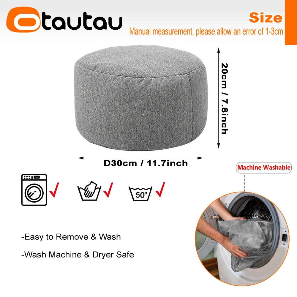 OTAUTAU Modern Gray Round Shaped Pure Cotton-Linen Fabric Bean Bag Ottomans/ Filling/Colors-Gray/Purple/Black/Orange/Dimensions: 20cm high x 30cm diameter