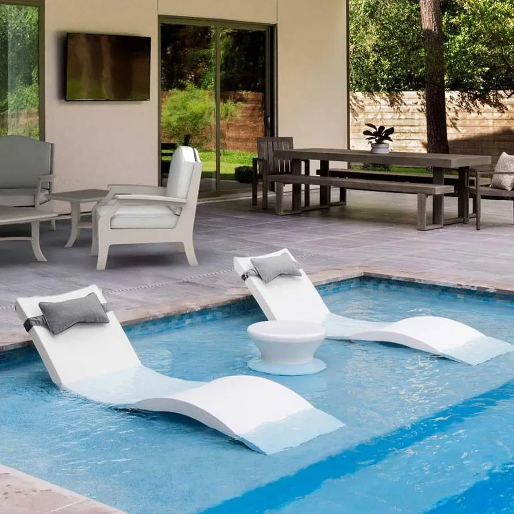 TONGYUE 2 PCS Outdoor Modern White Polyethylene Frame Paradise All Weather Signature Chaise Sun Lounge Sets/Includes 2 Chaise Lounge Chairs /2 Headrest Green Marine EZ-Dry Fabric Pillows-Build-In Pockets/Colors-White/Green
