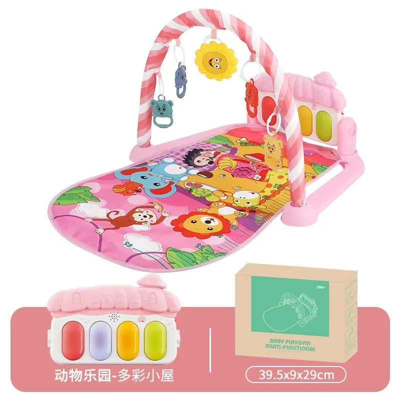 Babies-Preschooler One-Click 4 Mode Switching Rotating Piano Board Grip Training Shapes-Colors Lullaby Music Floor Play Mats/ Ages: Newborn 0-3 Years + Older/Colors-Animals/Blue/Multicolor/Geometric/Striped